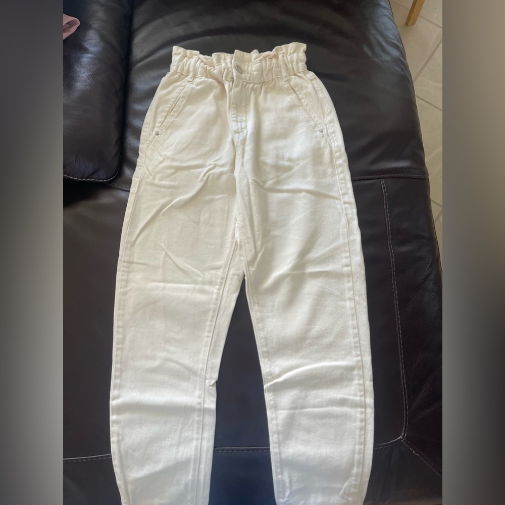 Zara high-waisted paper bag denim jeans